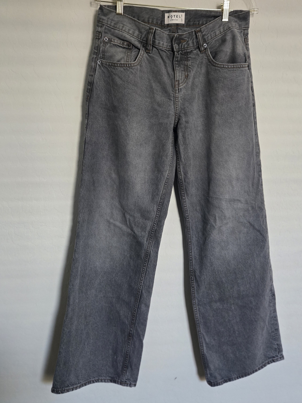 Motel Rocks Grey Washed Wide Leg Jeans W30 L32 Faded Black Denim Y2K